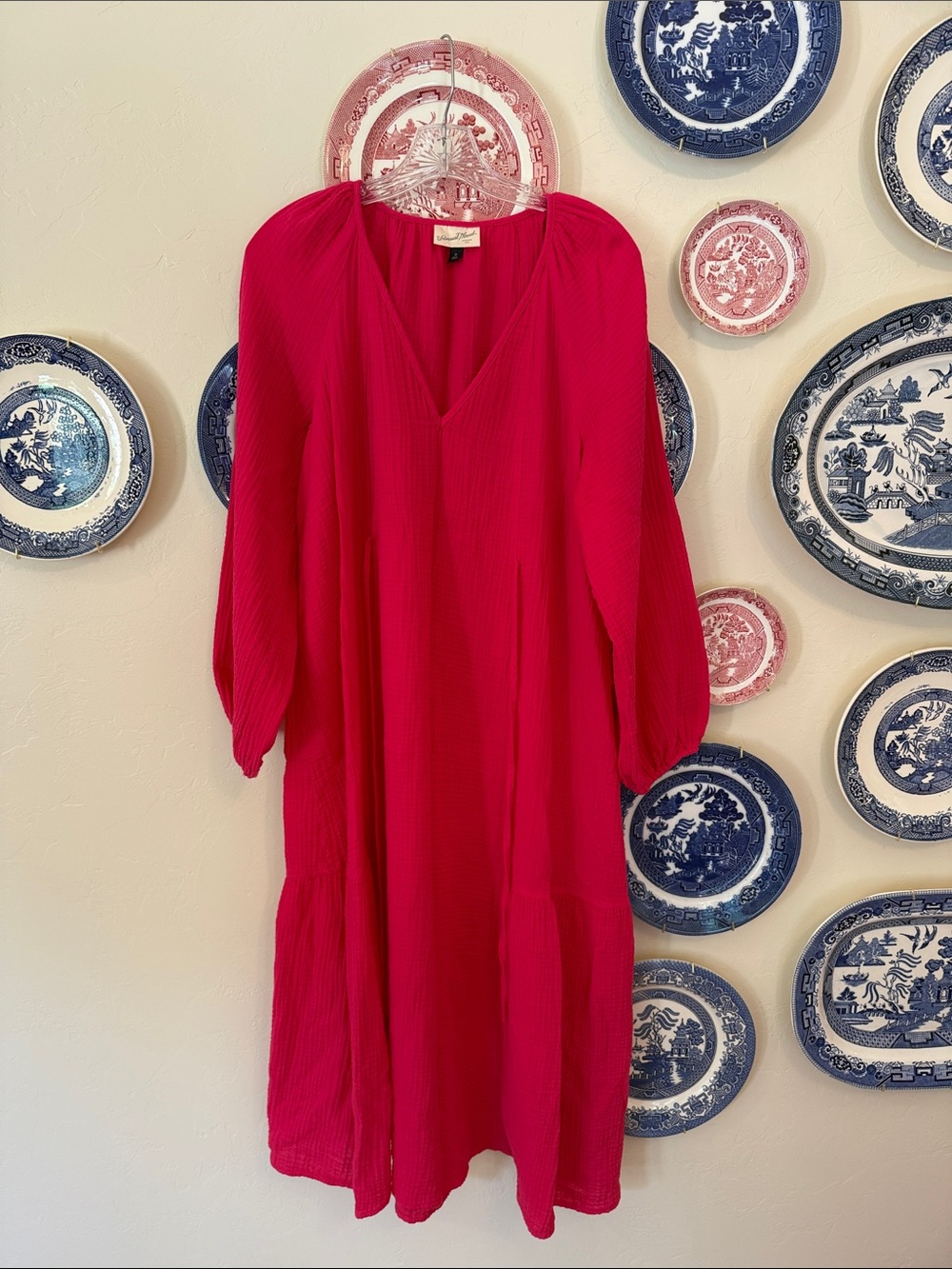 Universal Thread Hot Pink V-Neck Tiered Midi Dress